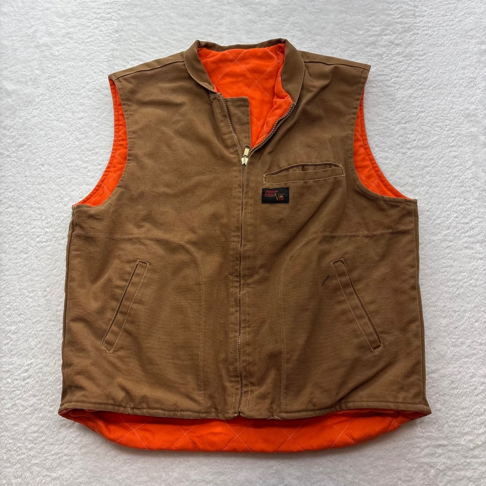 Union Line FR Duck Canvas Workwear Vest Tan Orange Quilted Lining Men Size XL